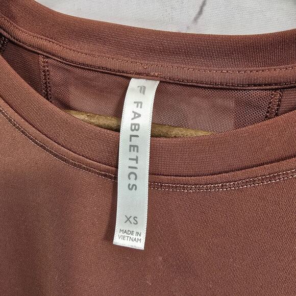 Fabletics Tank Top Womens XS Copper Rust Slit Open Back Longline Mesh High Neck - Picture 4 of 9